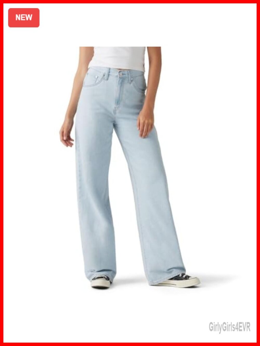 High Rise Wide Leg Baggy Non-Stretch Jeans Adjustable Waist